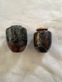 【茶道具】肩衝茶入 2点セット 陶器 牙蓋（蓋付き） 茶道 骨董