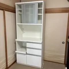 キッチンカウンター ホワイト/ナチュラル　松田家具　食器棚 ☆MATSUDA 松田家具 レンジボード 食器棚 ソフトクローズ モイス 食器