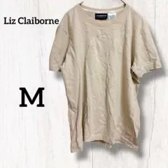 Liz Claiborne【M】ベージュ半袖Tシャツ 胸元 刺繍ロゴ シンプル