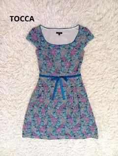 トッカ　花柄 半袖ワンピース ウエストリボン付き　ベルト　刺繍　総柄