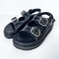 極美品✨ モヒ 厚底サンダル スタッズ ダブルベルト レザー 23.5cm 黒