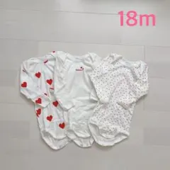 プチバトー　ハートプリント長袖ボディ3枚組　18m