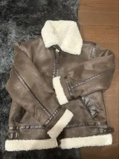 ブラウン ムートンコート ボア襟付き