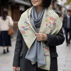 着物 リメイク ストール 黄緑×水色