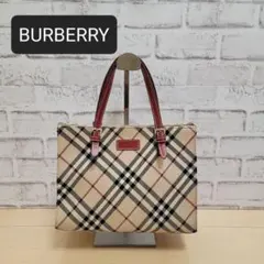 BURBERRY ノバチェック キャンバス×レザー ハンドバッグ ボルドー