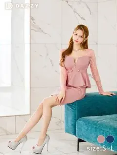 レースジップサイドベルトペプラムドレス 長袖