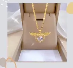 大粒czダイヤ サージカルステンレス ネックレス エンジェル ハート ラスト１☆