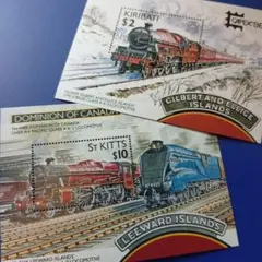 外国切手 キリバティ・セントクリストファー1996年 蒸気機関車 小型シート2枚