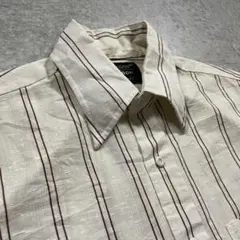 70s JCPenney 半袖シャツ リネンライク ストライプL 古着ベージュのサムネイル