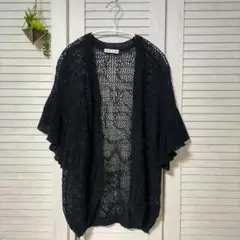 TSUMORI CHISATO ブラック 透かし編みカーディガン 五分袖