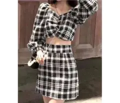 グレイルGRL ツイード長袖トップス　チェック　ギャル　ショート丈