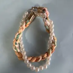 ハンドメイド 編み込みパールストラップ