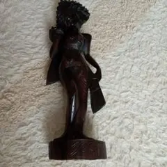 ① 木製 女性像 彫刻 黒色茶色　置物　オブジェ