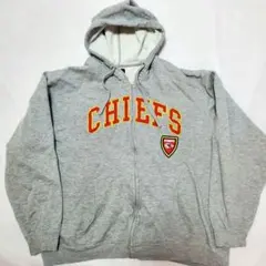 nfl カンザスチーフスジップアップパーカーフーディー 刺繍古着グレーゲーム灰色