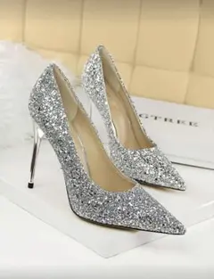 シルバー グリッター ポインテッドトゥ ハイヒール