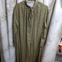 カーキ ハート柄 ロングドレス