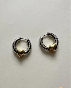 none バイカラーハートフープピアス