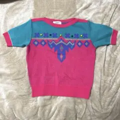 幾何学模様 半袖ニットセーター M