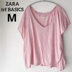 ZARA trf BASICS 【M】Vネック ピンク ドルマン Tシャツ