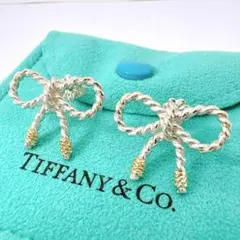 極美品 オールドティファニー ツイストリボン コンビ ピアス シルバー ゴールド