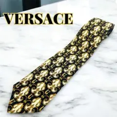 【極美品】VERSACE ベルサーチ ネクタイ GVロゴ総柄 メンズ 黒 黄