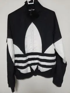 アディダス　adidas　ビッグトレフォイルロゴ　ナイロンジャケット　ブラックL
