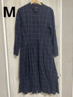 ユニクロ ソフトフランネルフレアワンピース（長袖）ネイビー　M
