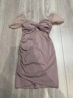 薄紫 タイトフィットドレス シアー袖