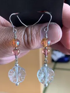 フローライトとオレンジオーラのピアス