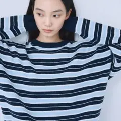 値引き 新作 searoomlynn ランダムボーダークルーネックニット ブルー