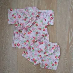 甚平★女の子90cm/ピンク，朝顔蝶々柄