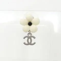 CHANEL フラワー ストーン ロゴピアス BLACK 白ピアス