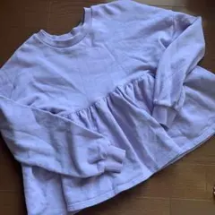 トップス カットソー　スウェット　フリル　裾フリル　フレア　パープル　紫