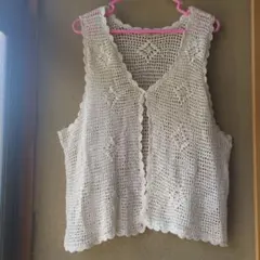 サマンサモスモス　SM2 白　透かし編み　かぎ編み　クロシェ　レース　ベスト