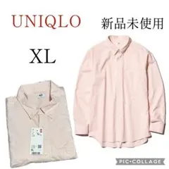 【新品未使用】UNIQLO ブロードシャツ　チェック　ボタンダウン　ピンク　XL