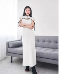 ダーリッチ　パイピングリボンデザインニットロングワンピース　FS