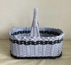 【ハンドメイド】ブルーと紺色のオーバル型クラフトかごバッグ/小物入れ