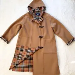 極美　バーバリーズ　ノバチェック　フーテッドコート　ダッフル　カシミヤ L