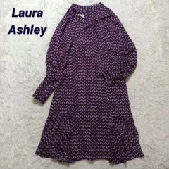 美品✨ローラアシュレイ　ボウタイ　ロングワンピース　幾何柄　パープル　2