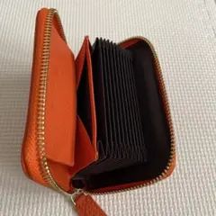ミニ財布 牛革 オレンジ色