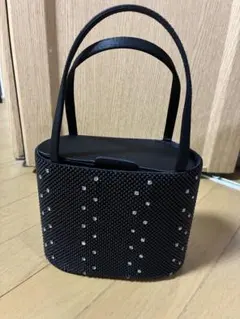 4℃ビジュー付きブラックパーティーバッグ