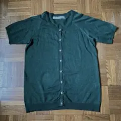 極薄ニットカーディガン　半袖　くすみグリーン