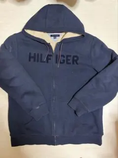 【US規格】希少 トミーヒルフィガー 刺繍パーカー 裏ボア ネイビー 紺 xl