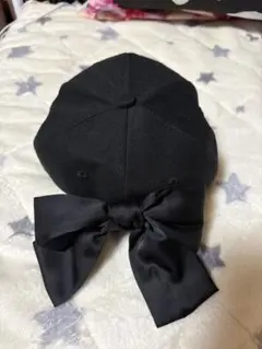 キャップ　バックリボン　ブラックキャップ