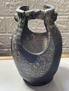 信楽焼　手桶型陶器製花器　手付き花入れ　高さ約 20cm