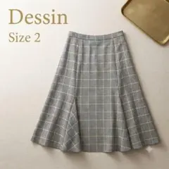 Dessin チェック柄 グレンチェック　フレア ロングスカート M ワールド秋