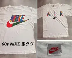 稀少】90s ナイキ 銀タグ Tシャツ 風車ロゴ 筆記体 白 ブルー M - メルカリ