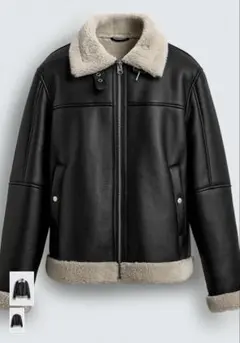 ZARA フェイクレザー ボアジャケット ブラック