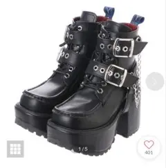 【YOSUKE】ヨースケ 厚底レースアップブーツ チェーン・スタッズ付き 黒