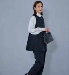 新品 しまむら 田中里奈 mysa ペプラム ジレ ネイビー L